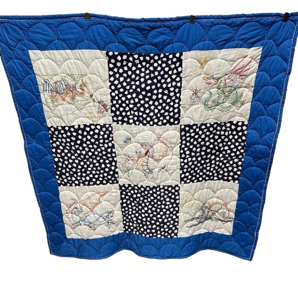 Handmade Other - Vintage Hand stitched dragon quilt whimisical fairytale blanket
